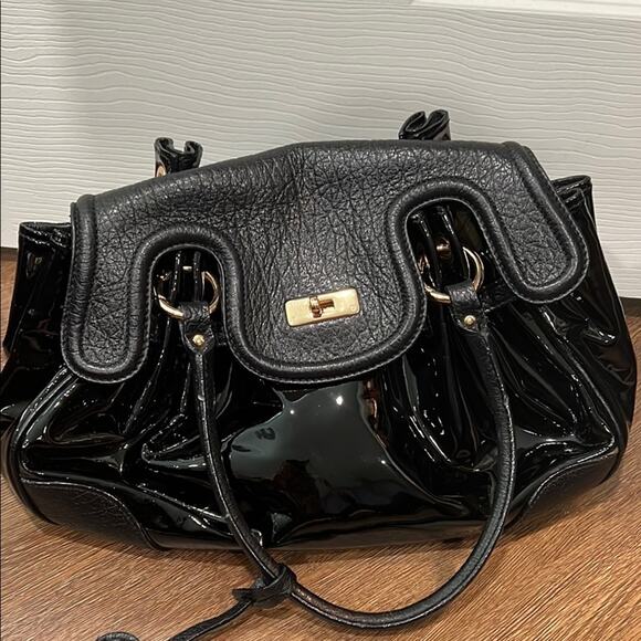 Moschino Black Satchel with Glossy Finish and Gold Hardware - Picture 5 of 14